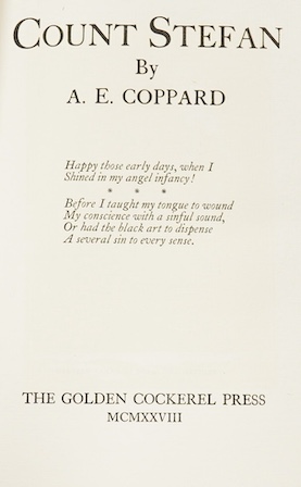 Coppard, A.E. - Count Stefan ... Limited Edition (of 600 numbered copies). frontis. and text illus. (by Robert Gibbings); original cloth backed marbled / patterned boards, gilt lettered spine, d/wrapper. Golden Cockerel